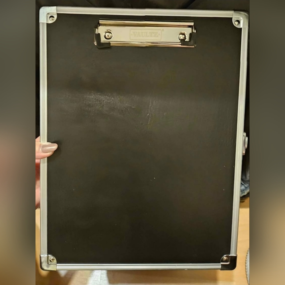 Vaultz Metal Storage Box with Clipboard Organizer w Key 12.5" x 9" x 2"